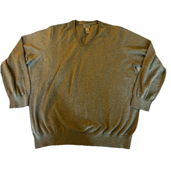 LL Bean Sweater Mens XXL Grey Cotton Cashmere Blend V Neck Pullover Soft  274603 - Picture 1 of 9